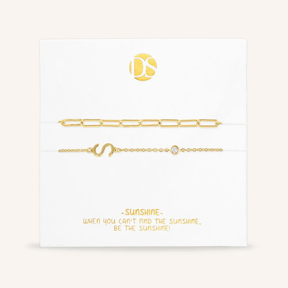 "Yours Truly" Set of Two Initial & Clip Chain Layering Bracelets