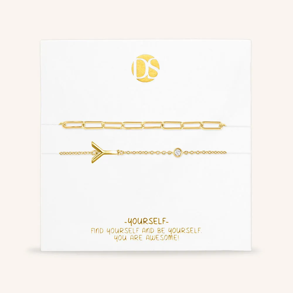 "Yours Truly" Set of Two Initial & Clip Chain Layering Bracelets