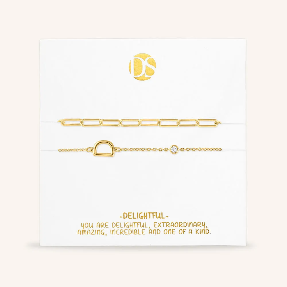 "Yours Truly" Set of Two Initial & Clip Chain Layering Bracelets