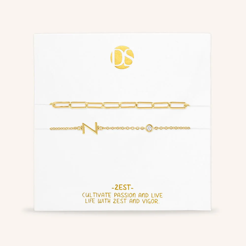 "Yours Truly" Set of Two Initial & Clip Chain Layering Bracelets