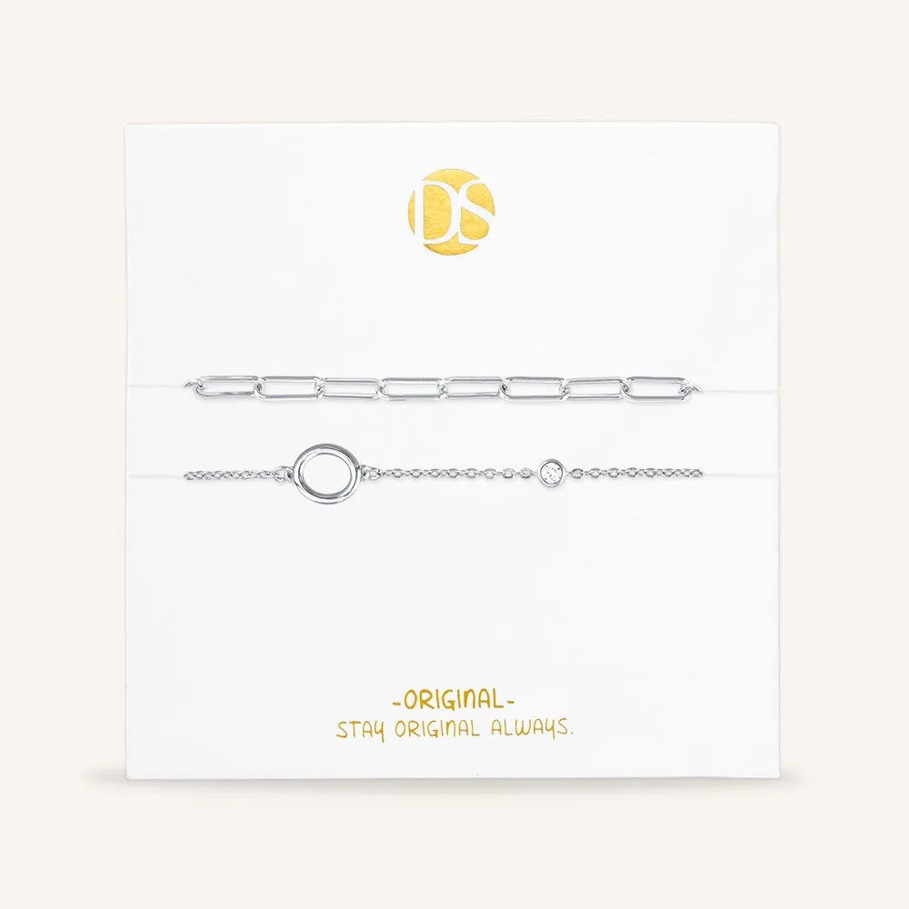 "Yours Truly" Set of Two Initial & Clip Chain Layering Bracelets