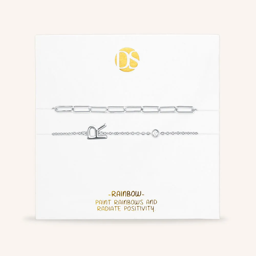"Yours Truly" Set of Two Initial & Clip Chain Layering Bracelets