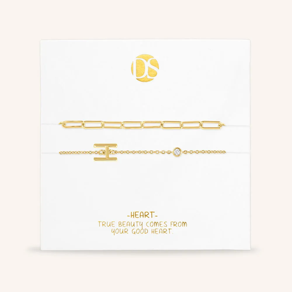 "Yours Truly" Set of Two Initial & Clip Chain Layering Bracelets