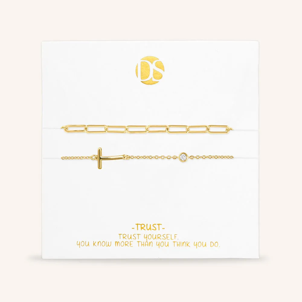 "Yours Truly" Set of Two Initial & Clip Chain Layering Bracelets