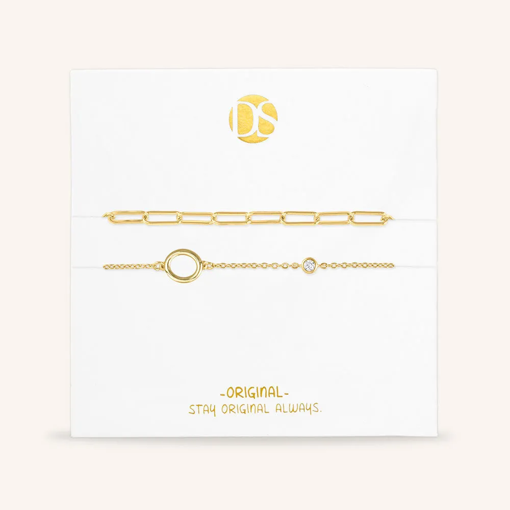 "Yours Truly" Set of Two Initial & Clip Chain Layering Bracelets