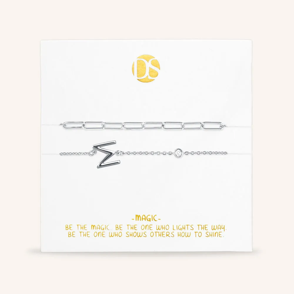 "Yours Truly" Set of Two Initial & Clip Chain Layering Bracelets