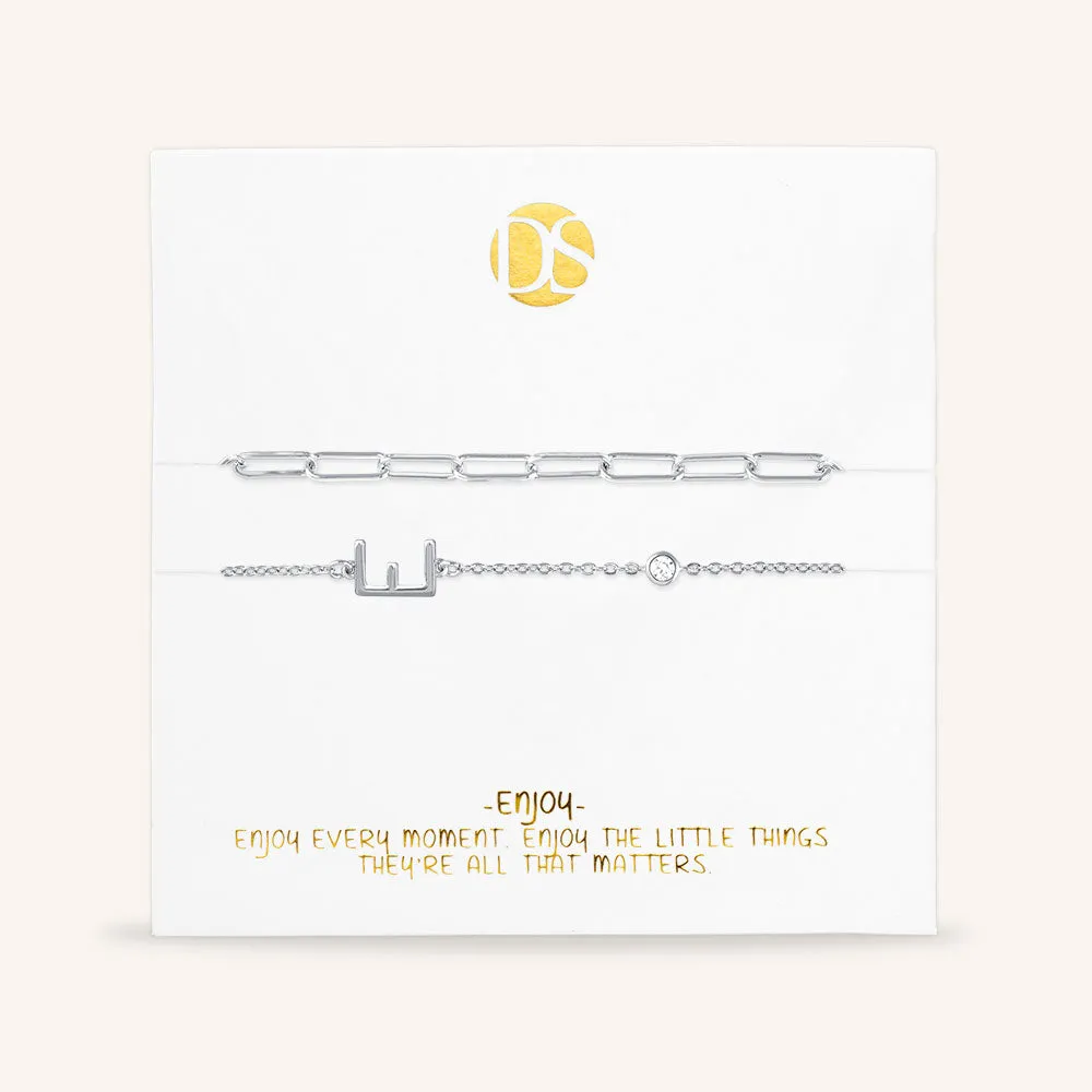 "Yours Truly" Set of Two Initial & Clip Chain Layering Bracelets