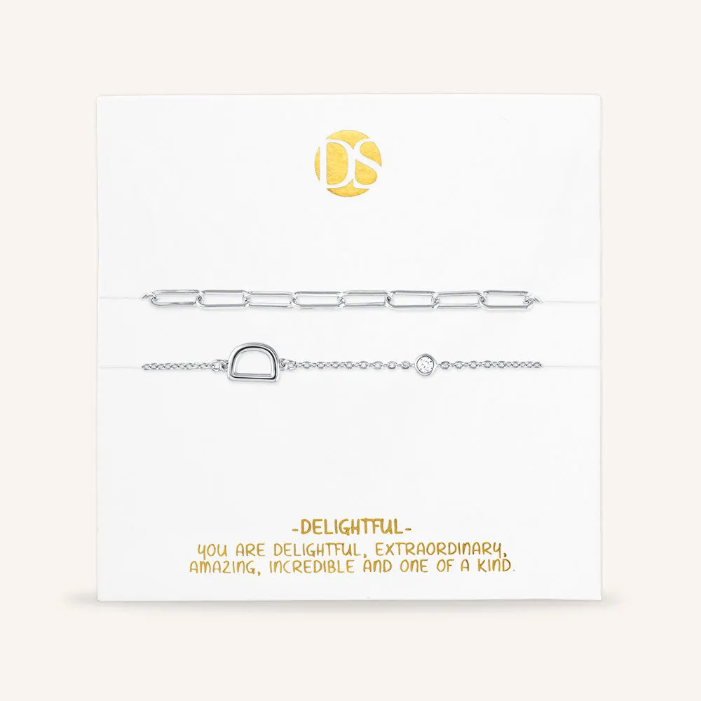 "Yours Truly" Set of Two Initial & Clip Chain Layering Bracelets