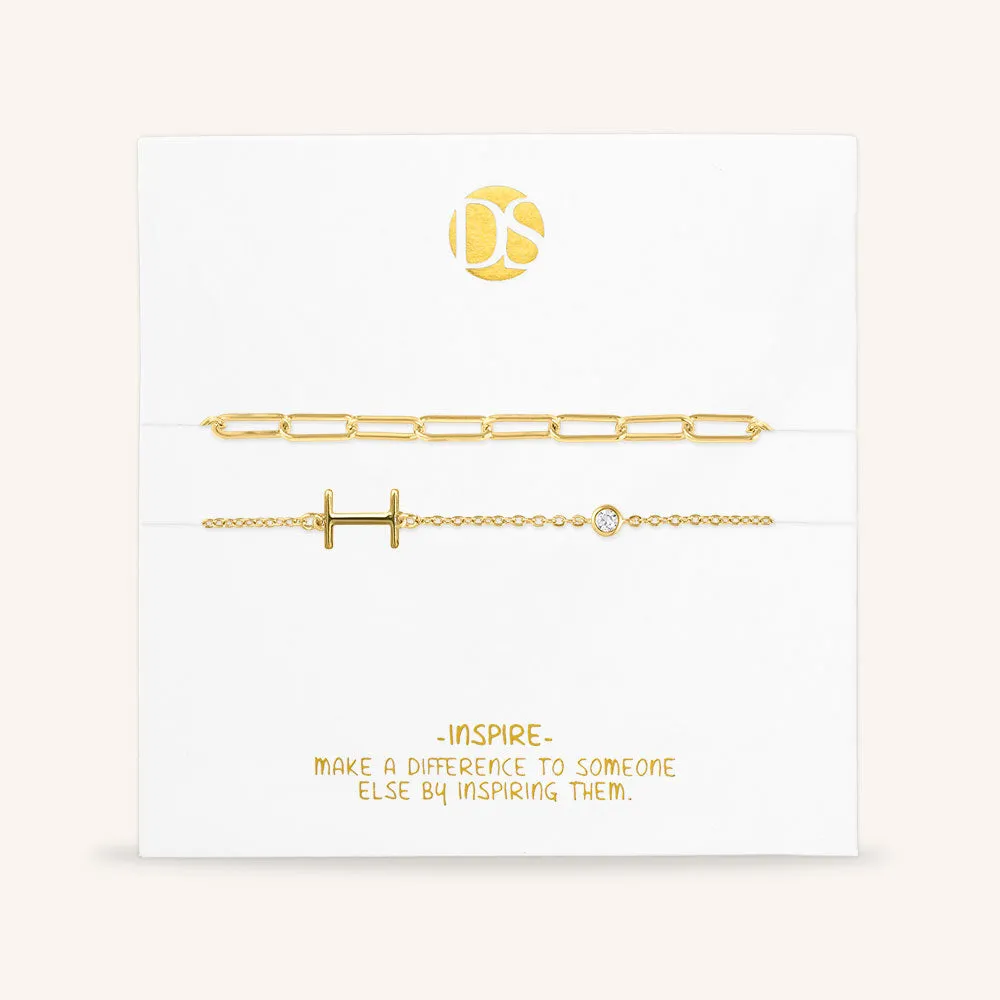 "Yours Truly" Set of Two Initial & Clip Chain Layering Bracelets
