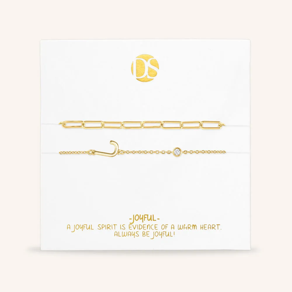 "Yours Truly" Set of Two Initial & Clip Chain Layering Bracelets