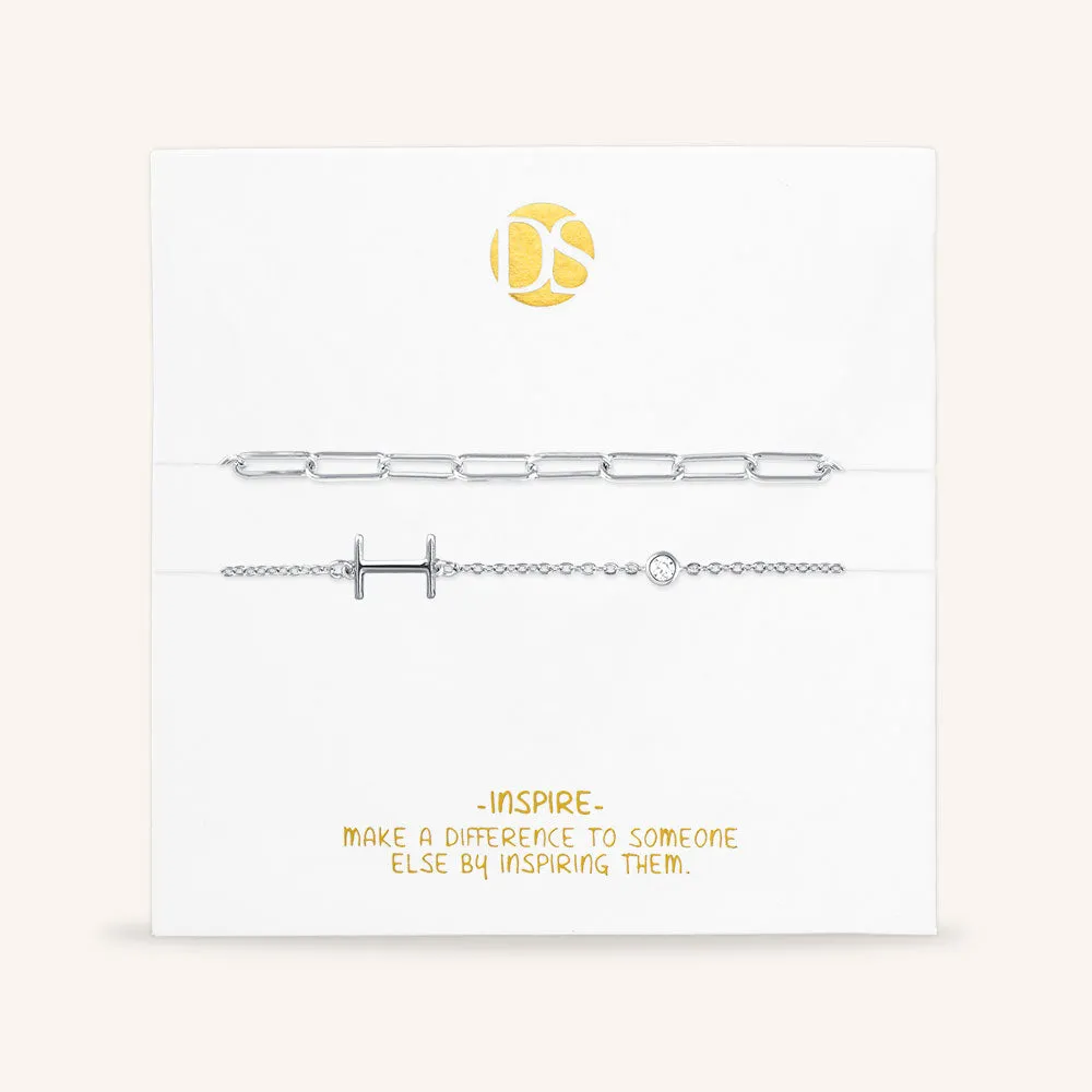 "Yours Truly" Set of Two Initial & Clip Chain Layering Bracelets