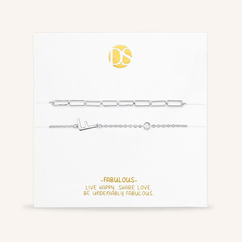 "Yours Truly" Set of Two Initial & Clip Chain Layering Bracelets