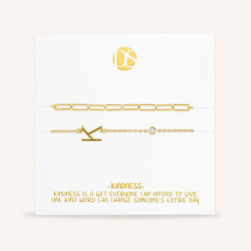 "Yours Truly" Set of Two Initial & Clip Chain Layering Bracelets