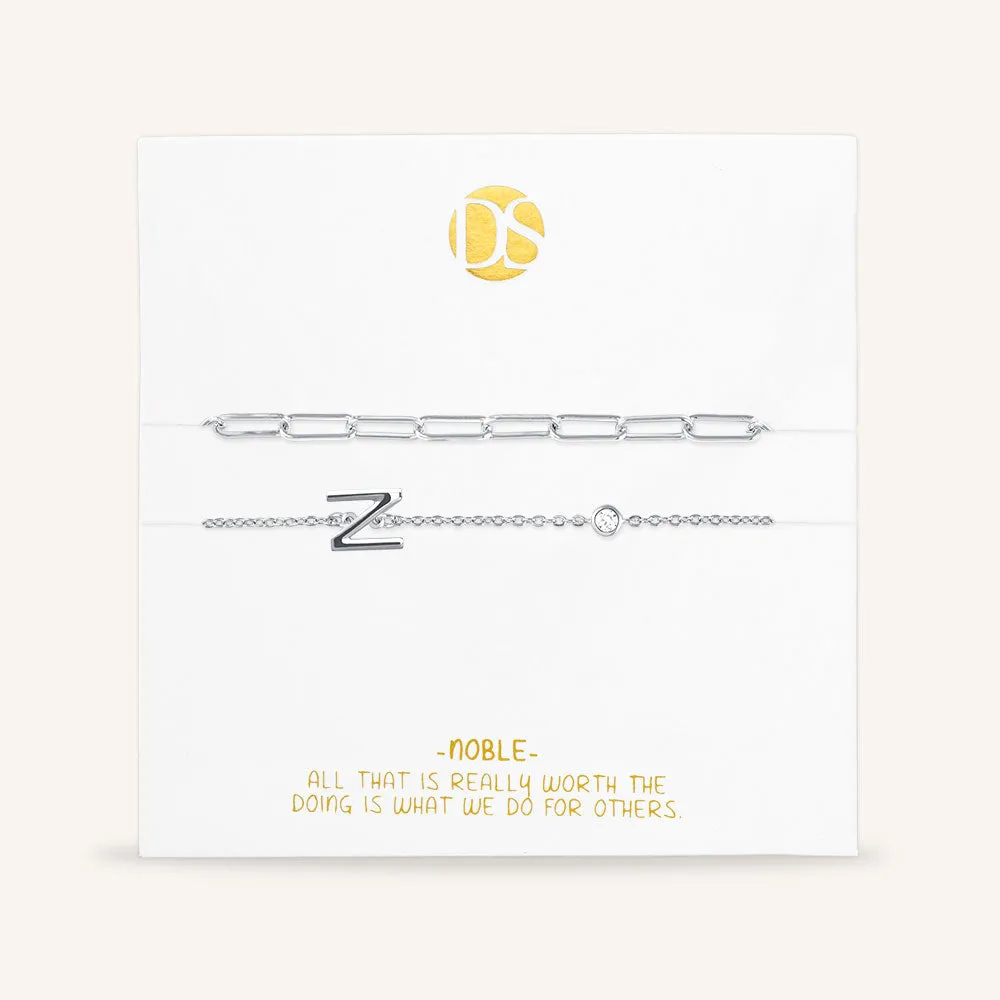 "Yours Truly" Set of Two Initial & Clip Chain Layering Bracelets