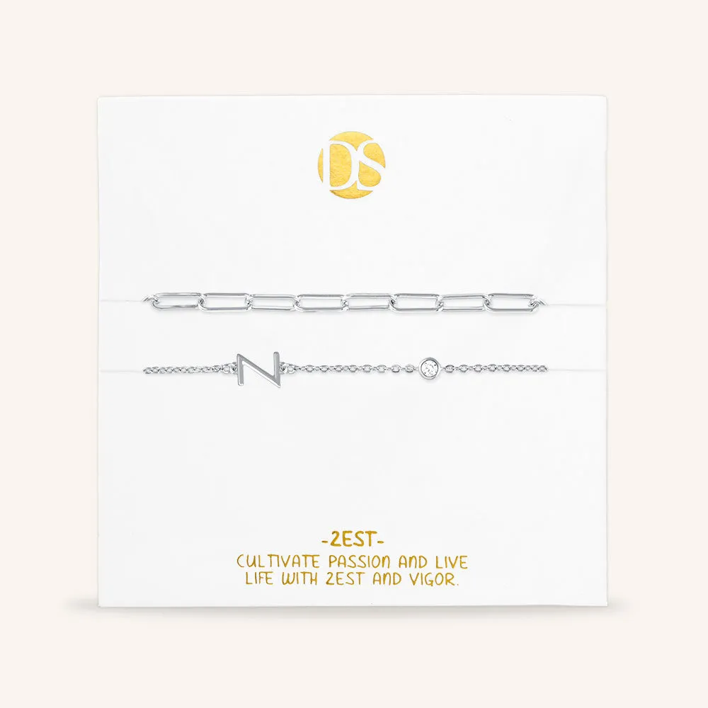 "Yours Truly" Set of Two Initial & Clip Chain Layering Bracelets
