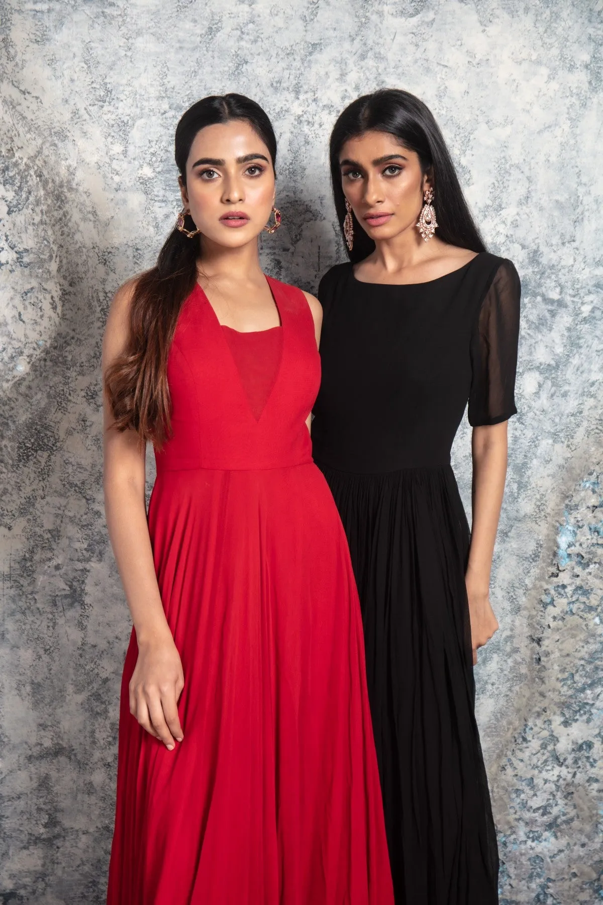 Ravishing Red Flowy Gown with Trail