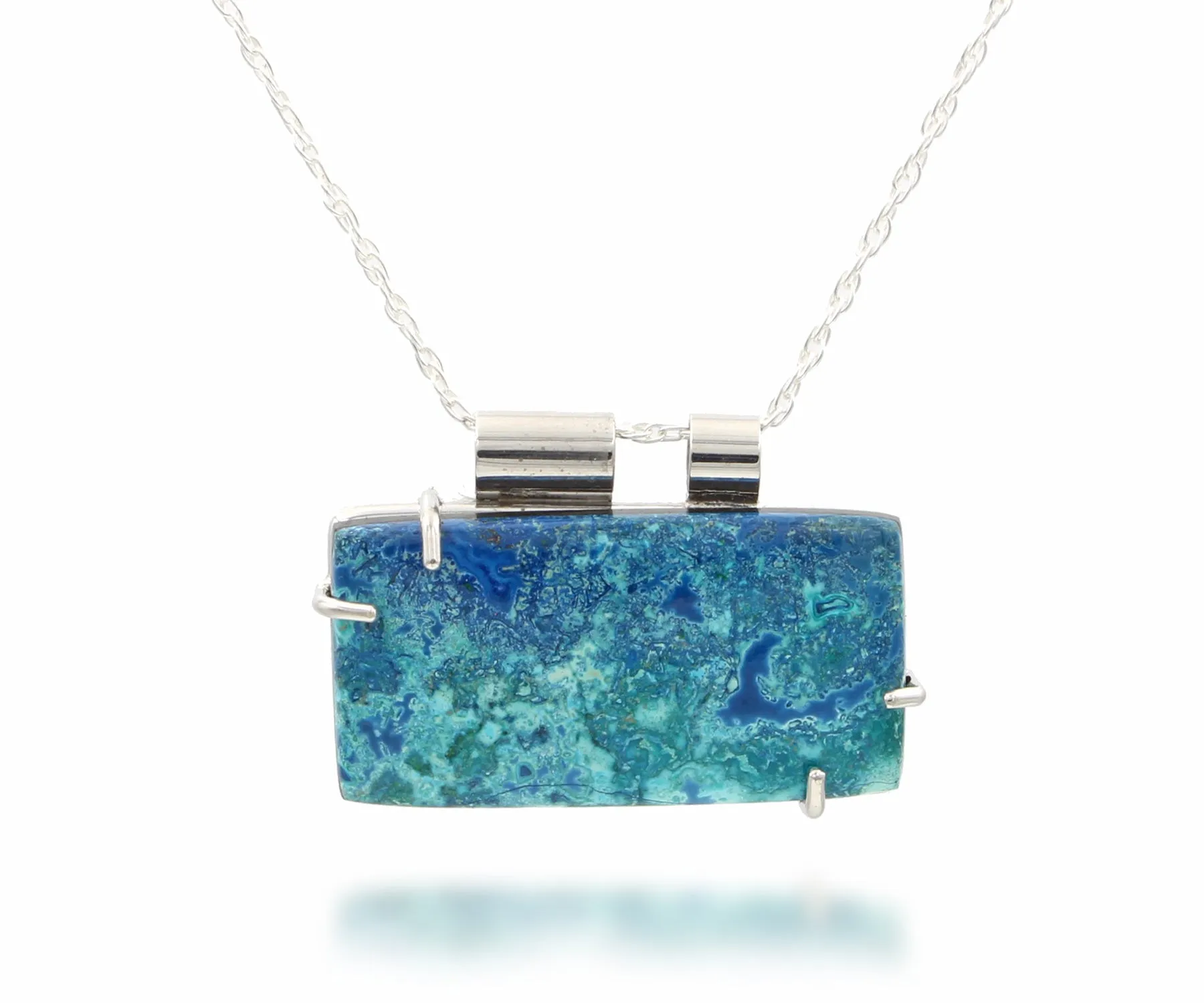 Rectangular Chrysocolla Silver Necklace