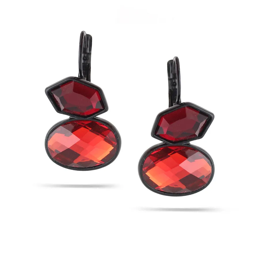 RED FACETED FRENCH CLIP  EARRINGS #227RD3101 (1B13)