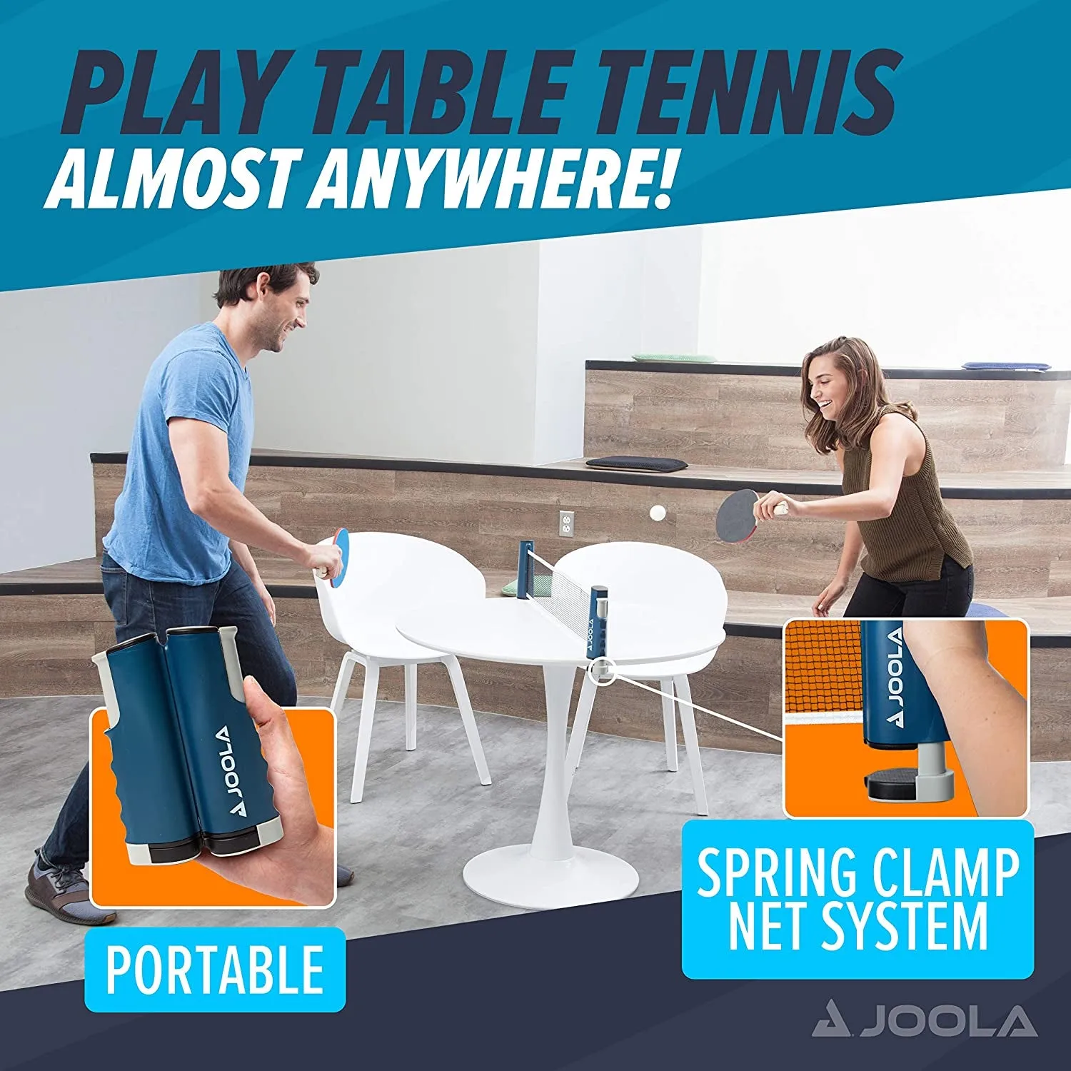 Retractable Ping Pong Net: Portable set stretches 5.75' and fits tables up to 2" thick perfect for instant table tennis games anywhere