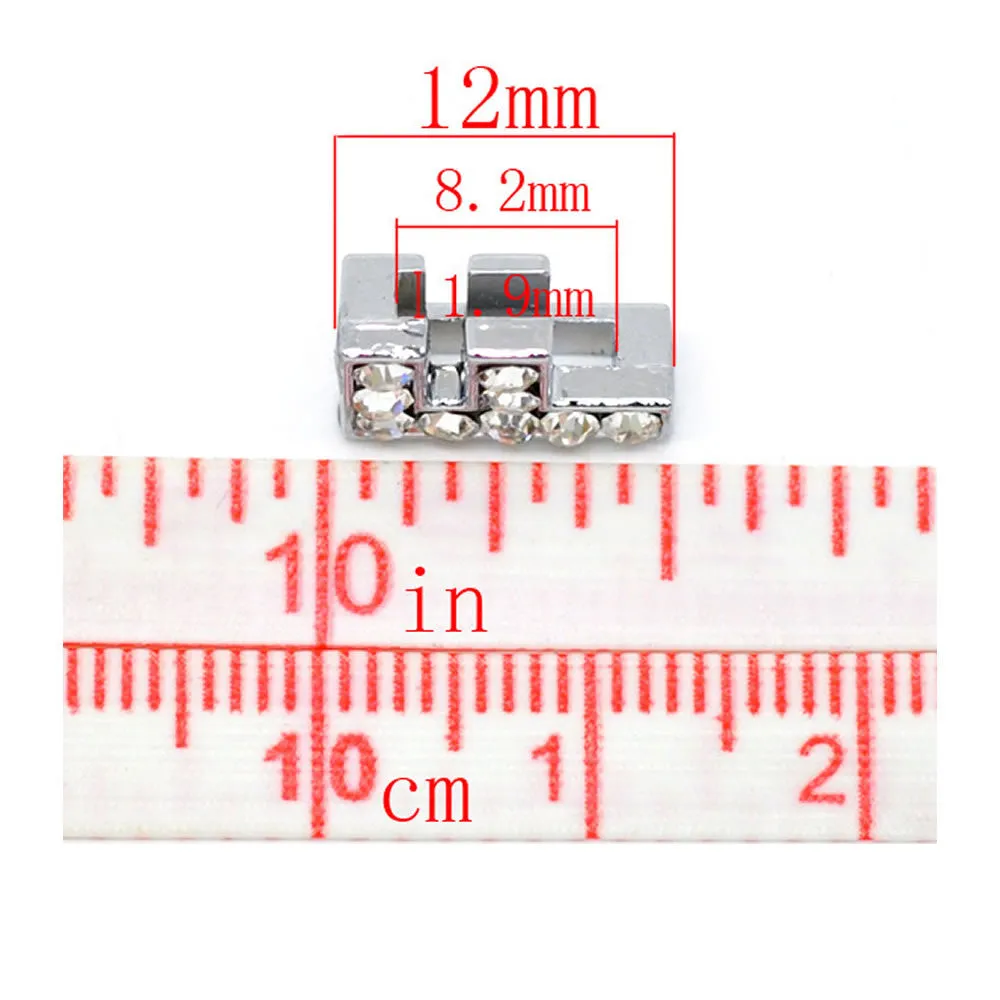 Rhinestone Alphabet Letter F Charm Beads For Slider Style Buckle Charm Bracelet!