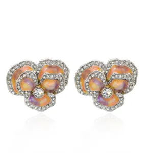 Rhodium Plated Amethyst Clip Flower Earring