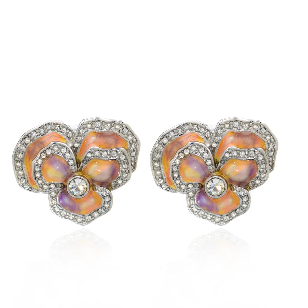 Rhodium Plated Amethyst Clip Flower Earring