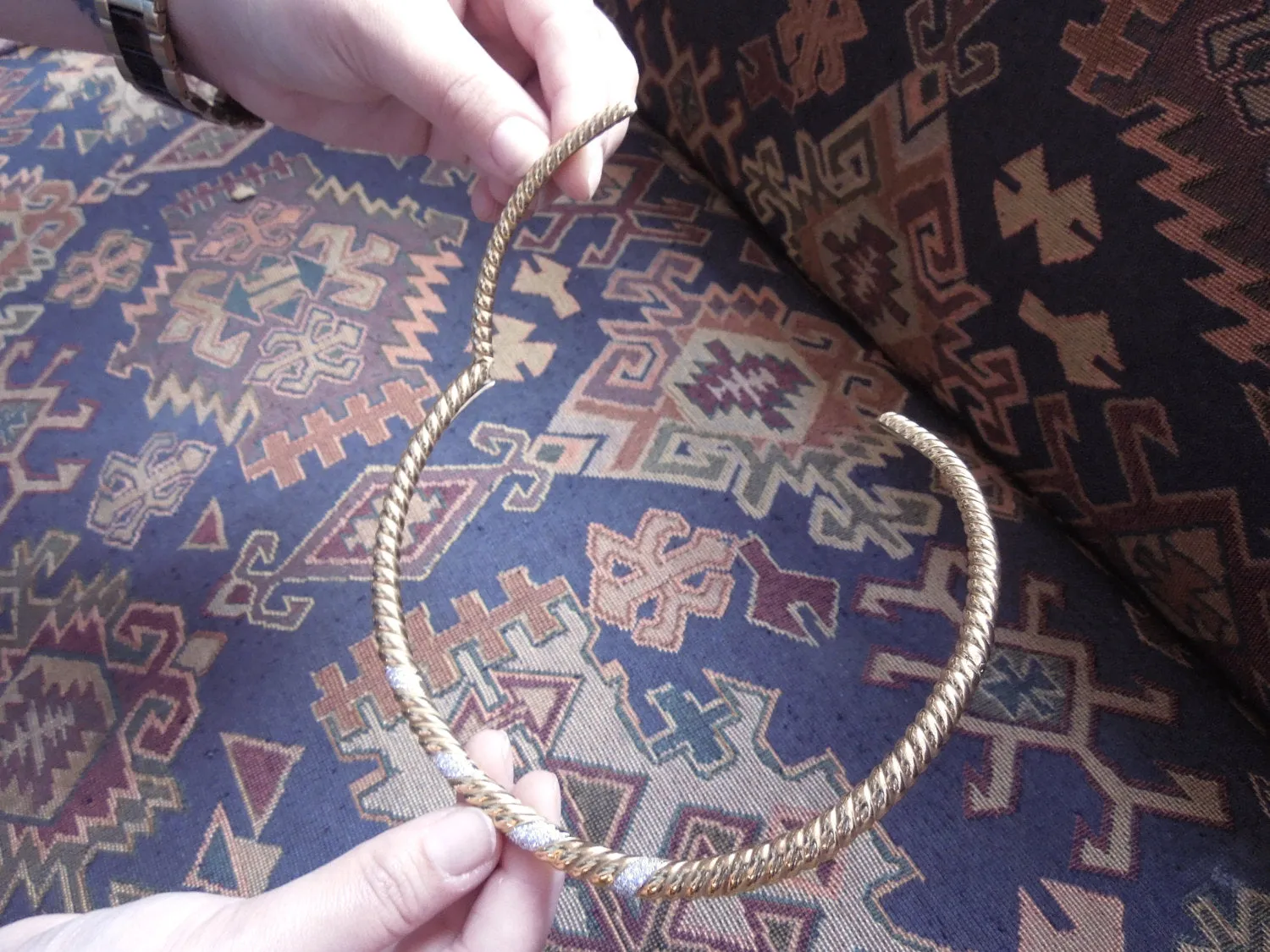 Rigid 18K Yellow Gold and Diamond Rope Collar Necklace