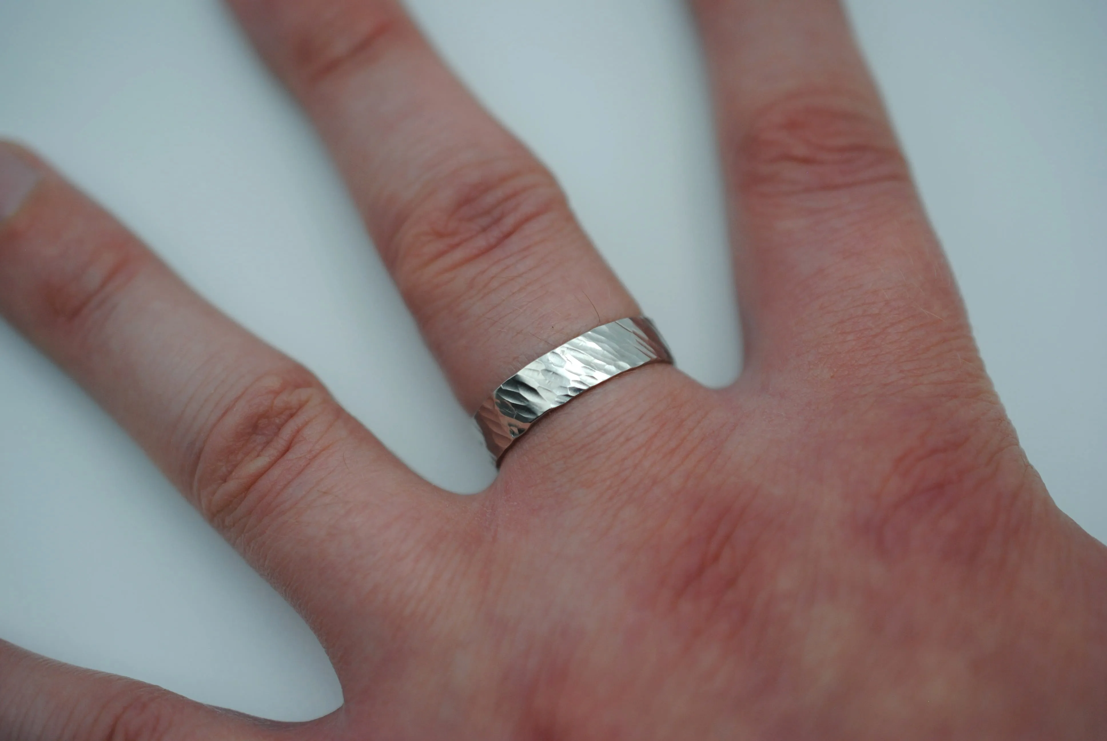 Ring Band: Bark Texture, Rhodium Finish, 5mm Wide