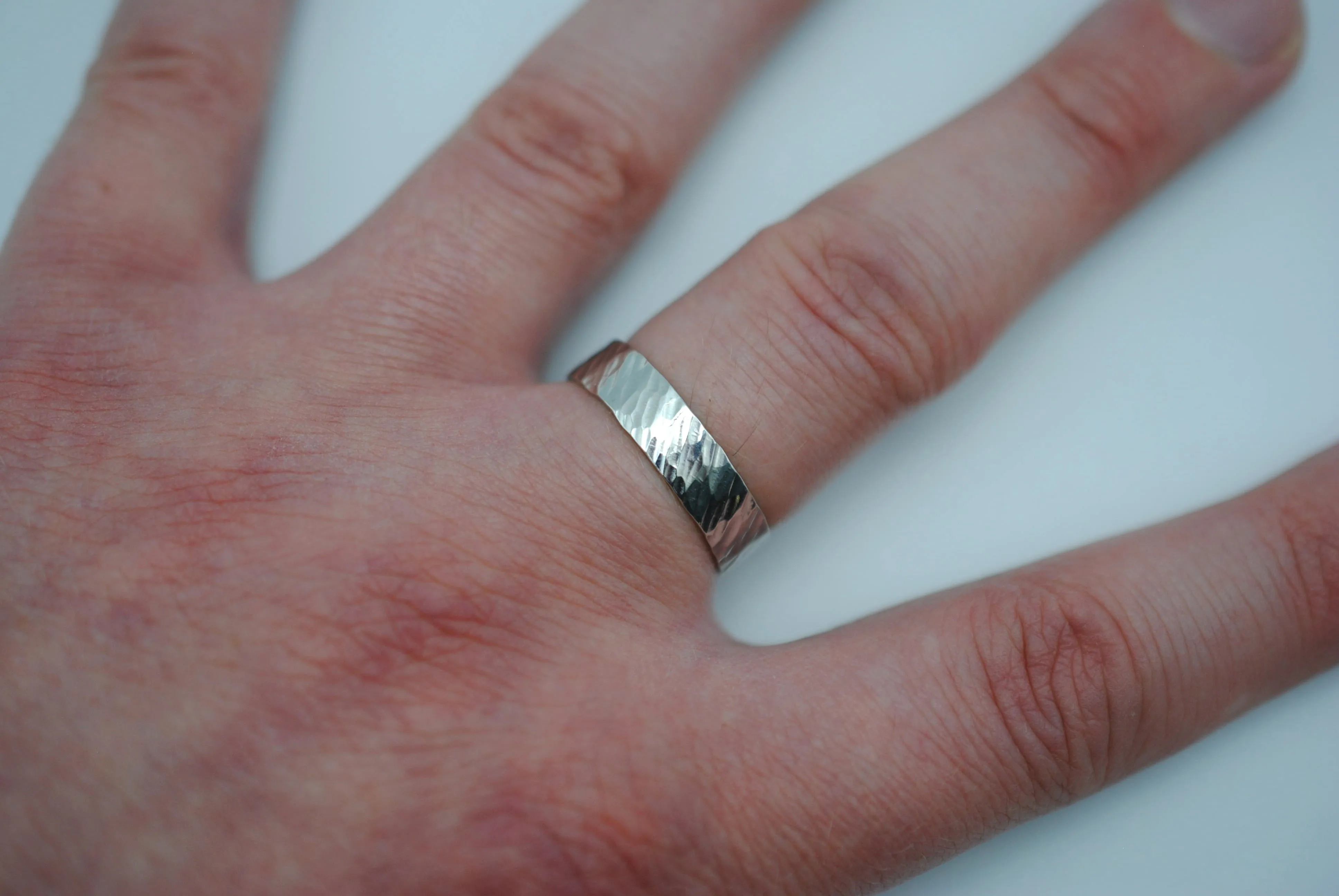 Ring Band: Bark Texture, Rhodium Finish, 5mm Wide