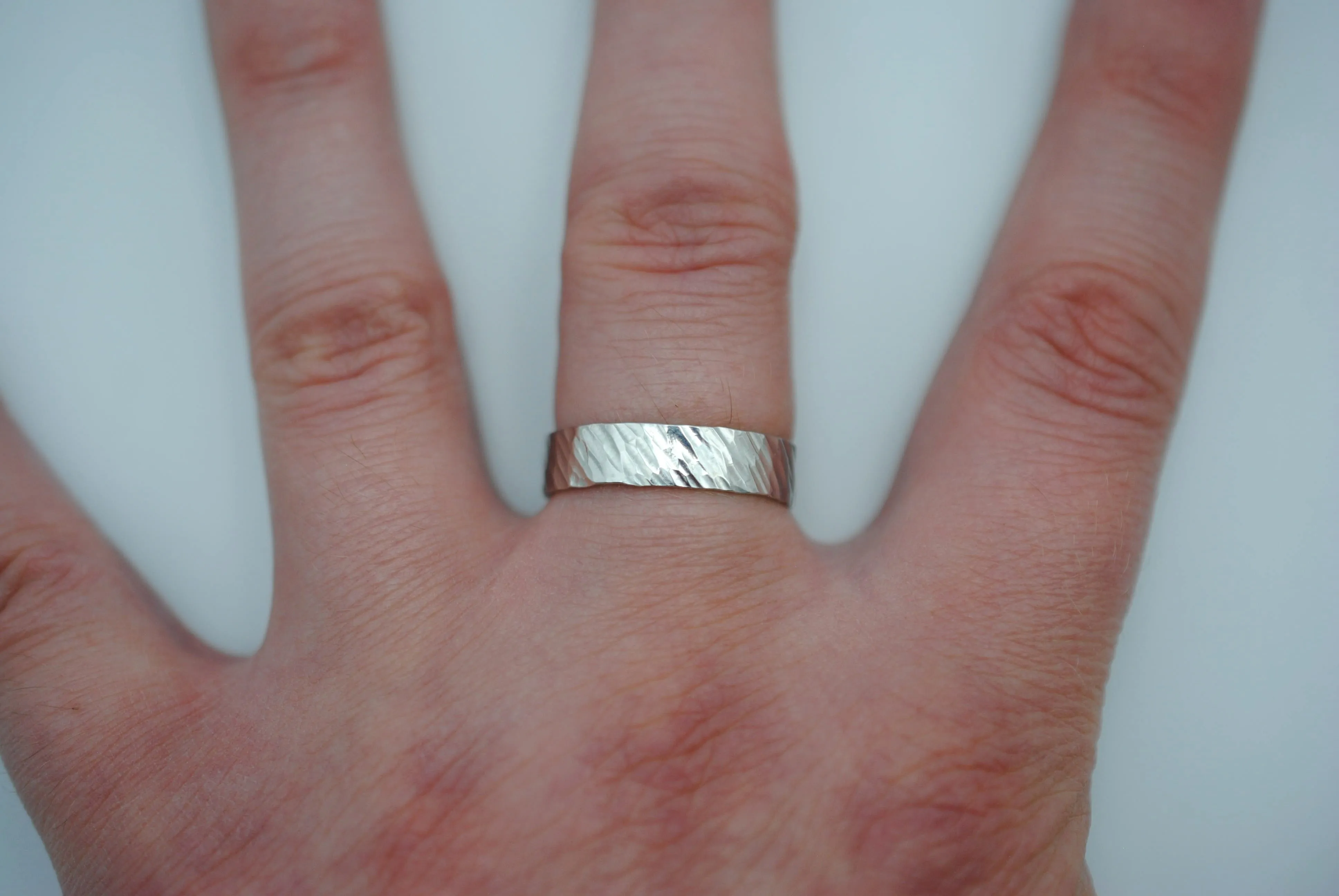 Ring Band: Bark Texture, Rhodium Finish, 5mm Wide