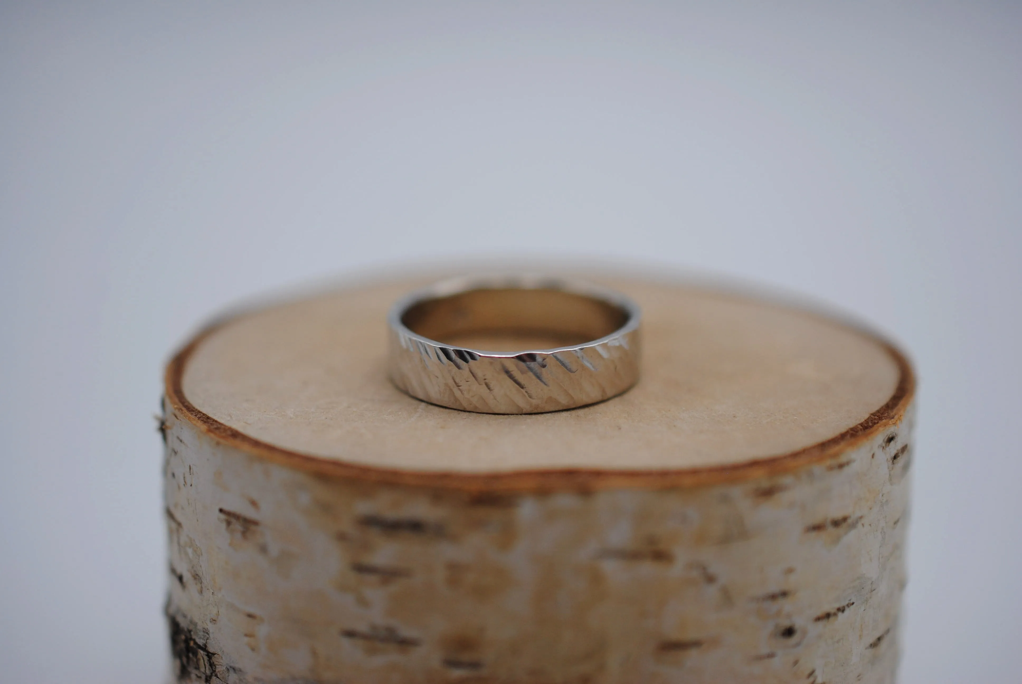 Ring Band: Bark Texture, Rhodium Finish, 5mm Wide