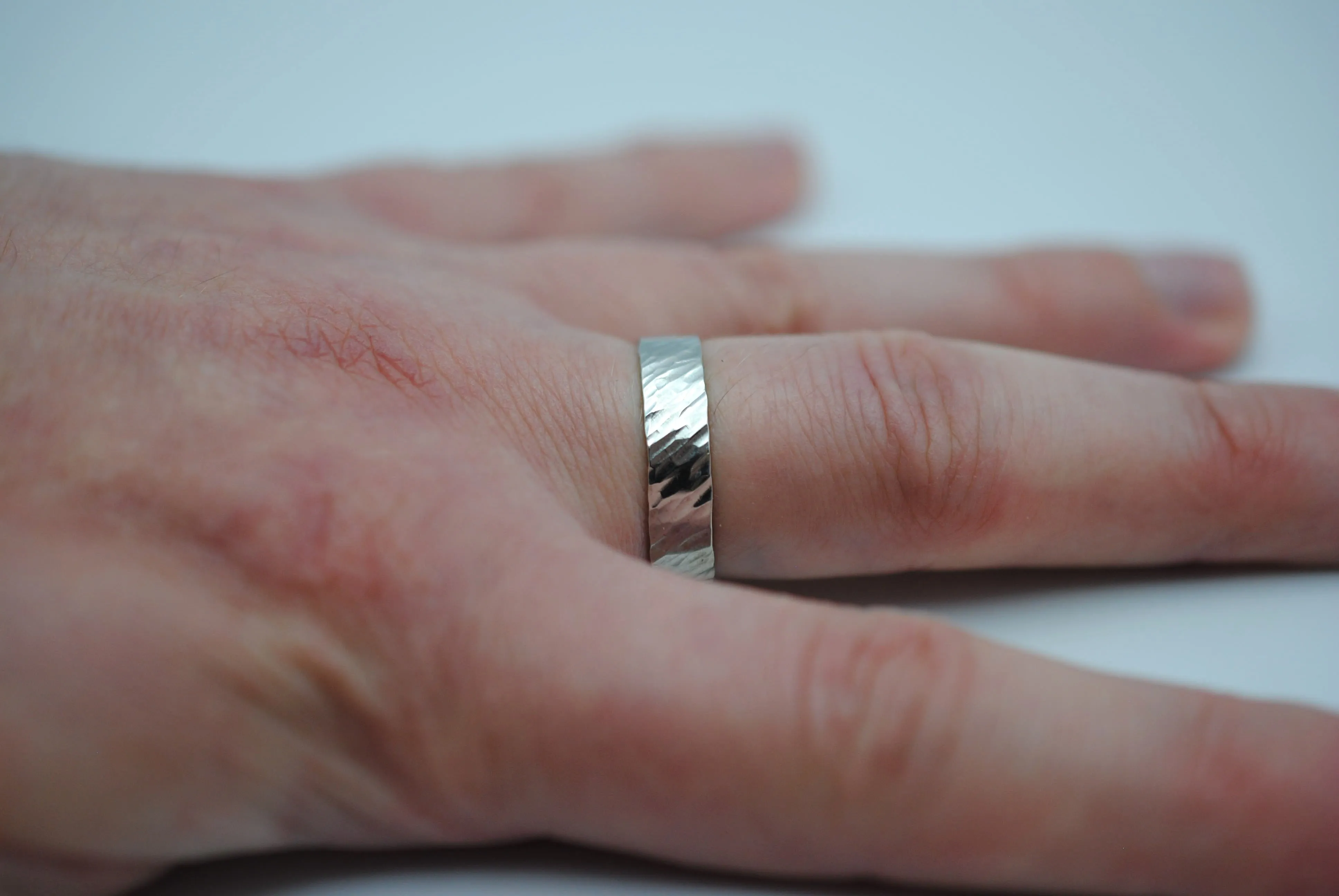 Ring Band: Bark Texture, Rhodium Finish, 5mm Wide