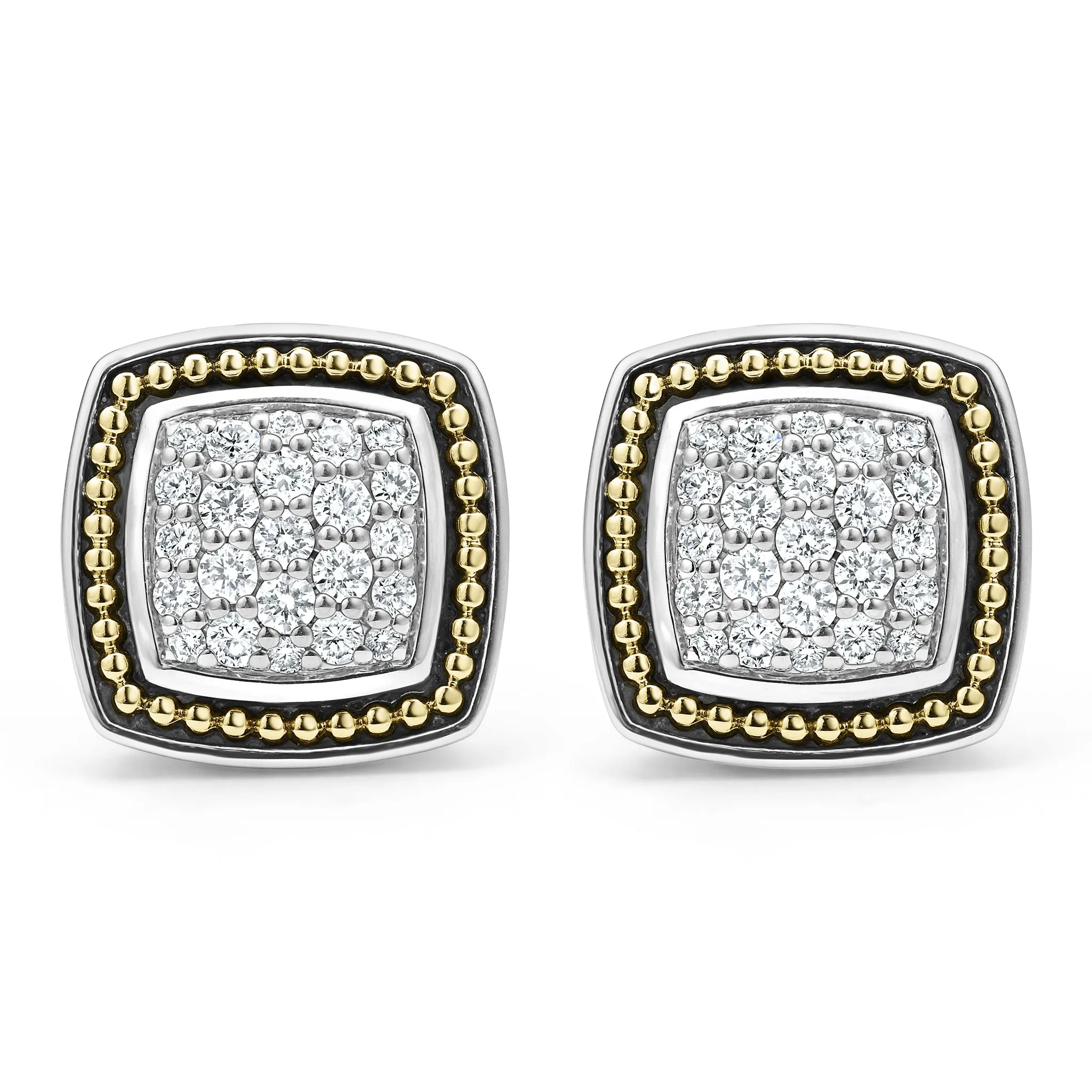 Rittenhouse Two-Tone Caviar Diamond Omega Clip Earrings