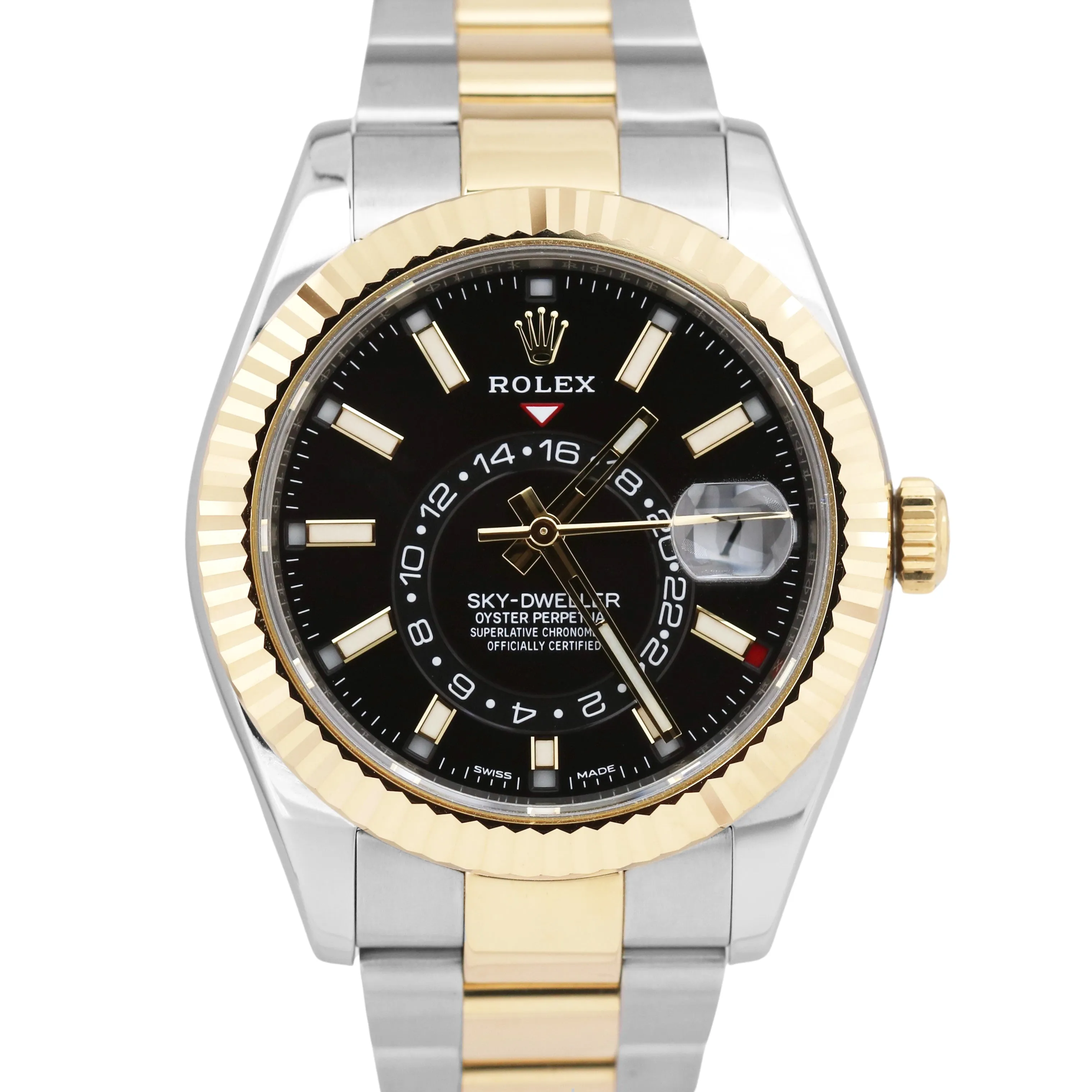 Rolex Sky-Dweller Two-Tone 18K Yellow Gold Steel Black 42mm 326933 Oyster Watch