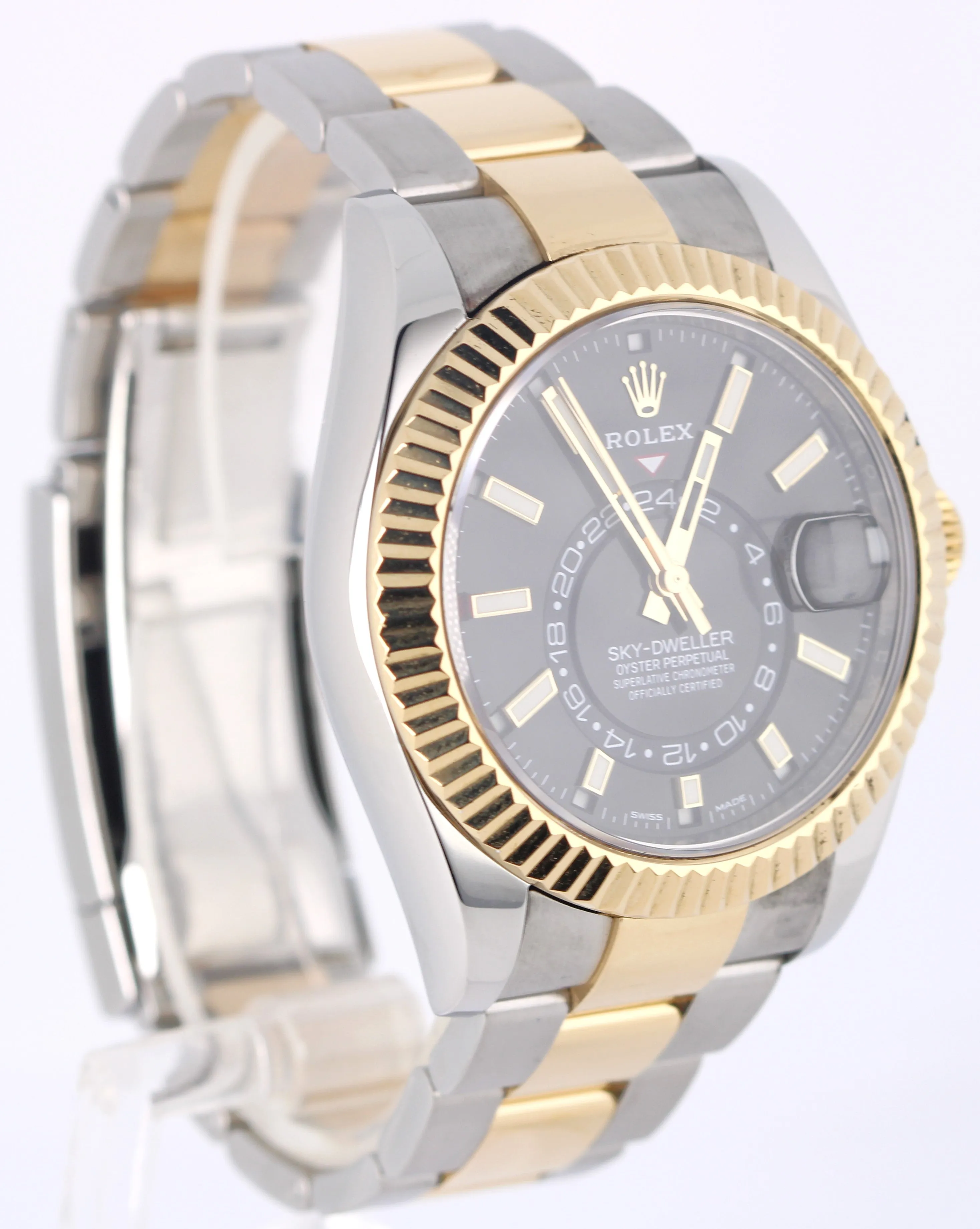 Rolex Sky-Dweller Two-Tone 18K Yellow Gold Steel Black 42mm 326933 Oyster Watch