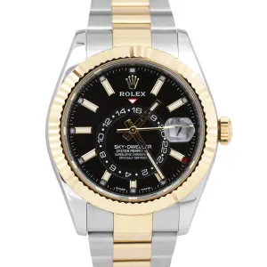Rolex Sky-Dweller Two-Tone 18K Yellow Gold Steel Black 42mm 326933 Oyster Watch
