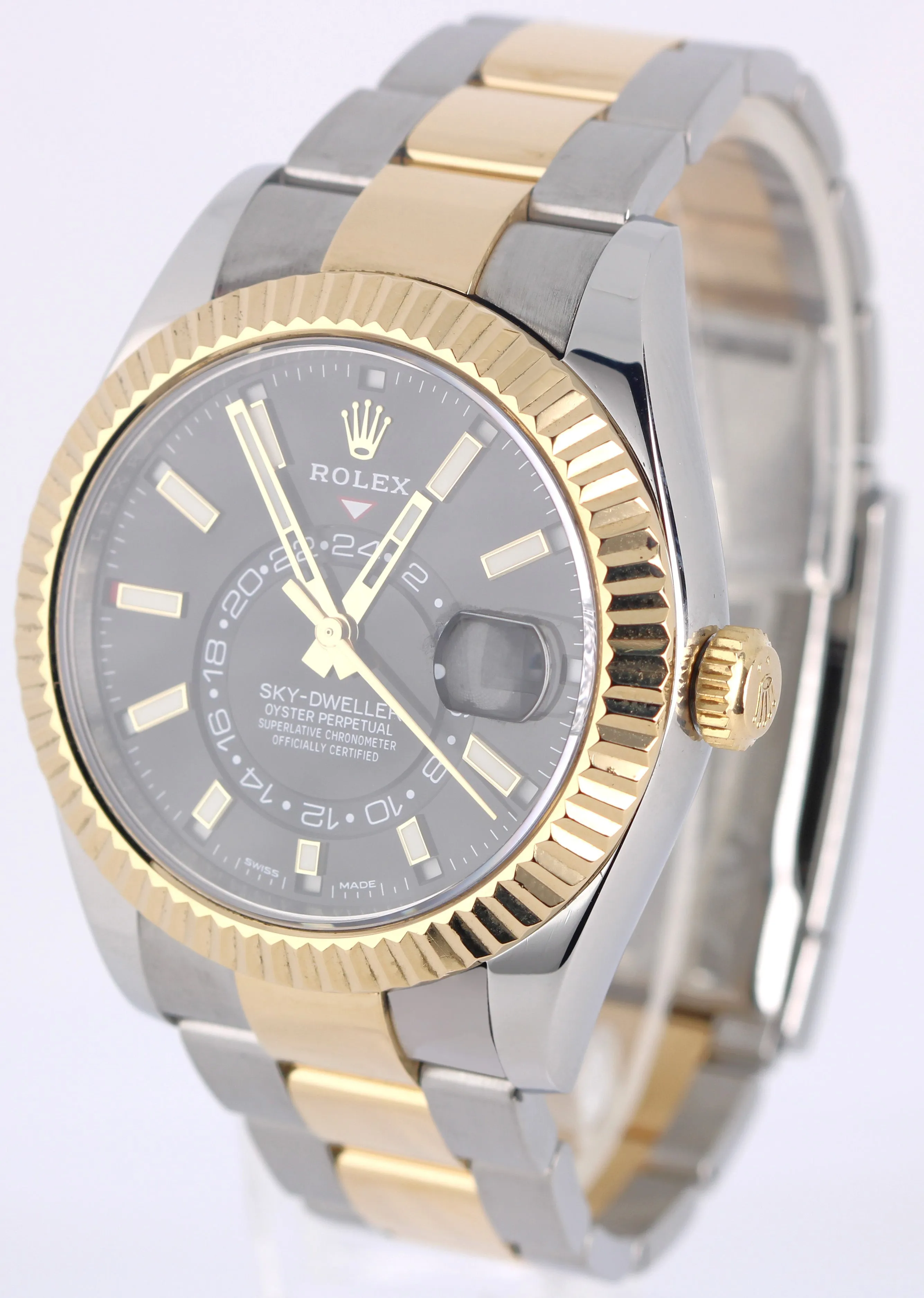 Rolex Sky-Dweller Two-Tone 18K Yellow Gold Steel Black 42mm 326933 Oyster Watch