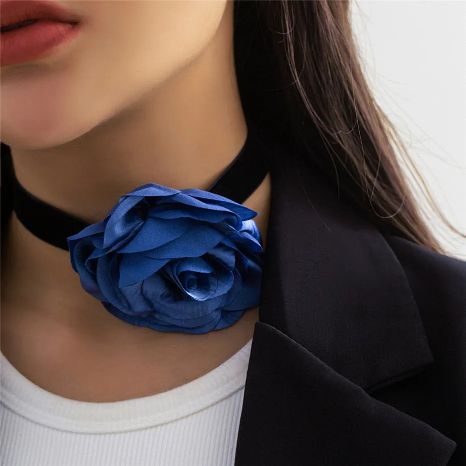Romantic Gothic Big Rose Flower Clavicle Chain Necklace for Women Ladies Korean Fashion Adjustable Rope Choker Y2K Accessories