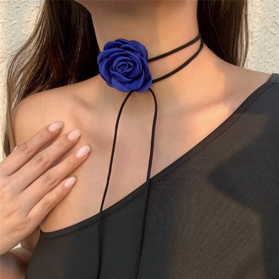 Romantic Gothic Big Rose Flower Clavicle Chain Necklace for Women Ladies Korean Fashion Adjustable Rope Choker Y2K Accessories