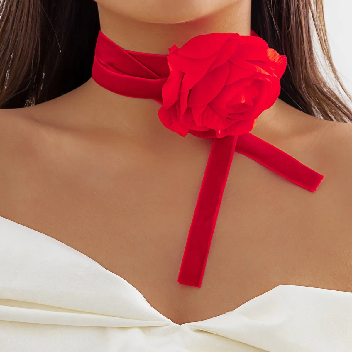 Romantic Gothic Big Rose Flower Clavicle Chain Necklace for Women Ladies Korean Fashion Adjustable Rope Choker Y2K Accessories