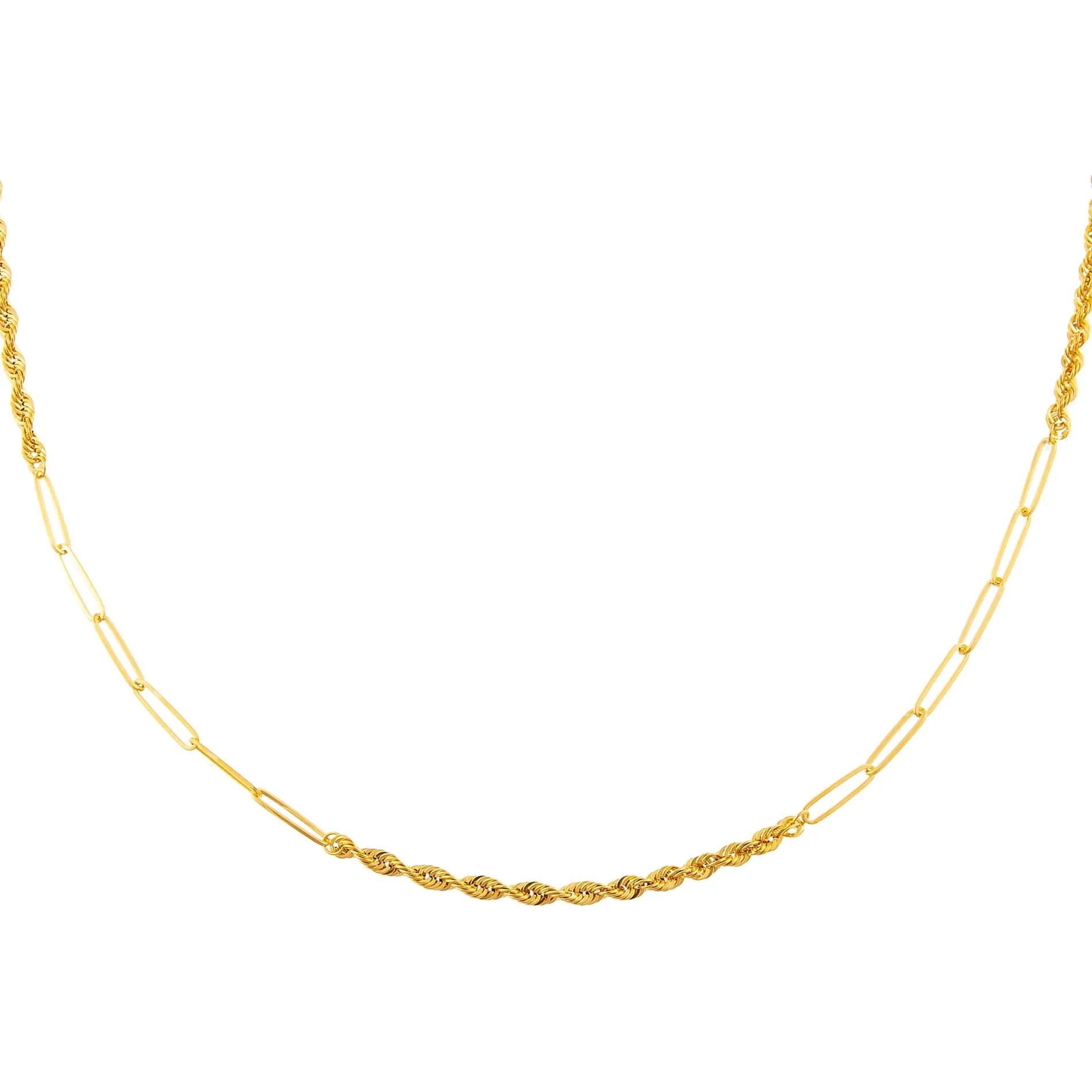 Rope x Paperclip Chain Necklace 14K