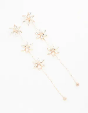 Rose Gold Diamante Flower Trail Drop Earrings