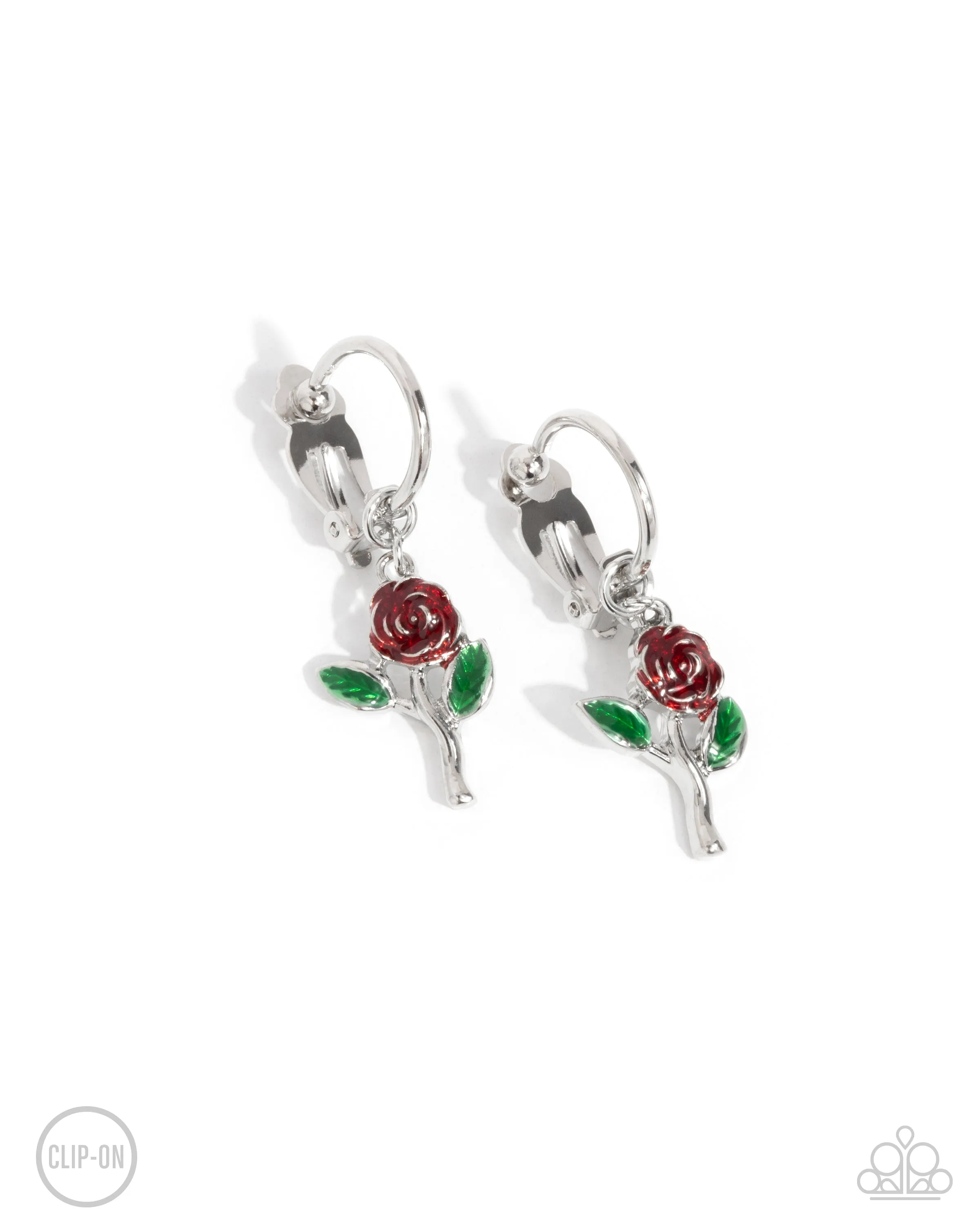Rose Routine - Red - Painted Flower Paparazzi Clip-On Hoop Earrings