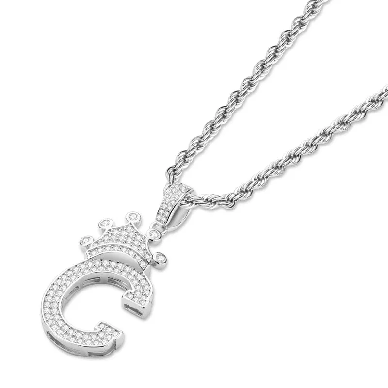 Round Cut Created Diamond Hip Hop Micro Pave The Letter C Pendant Necklace