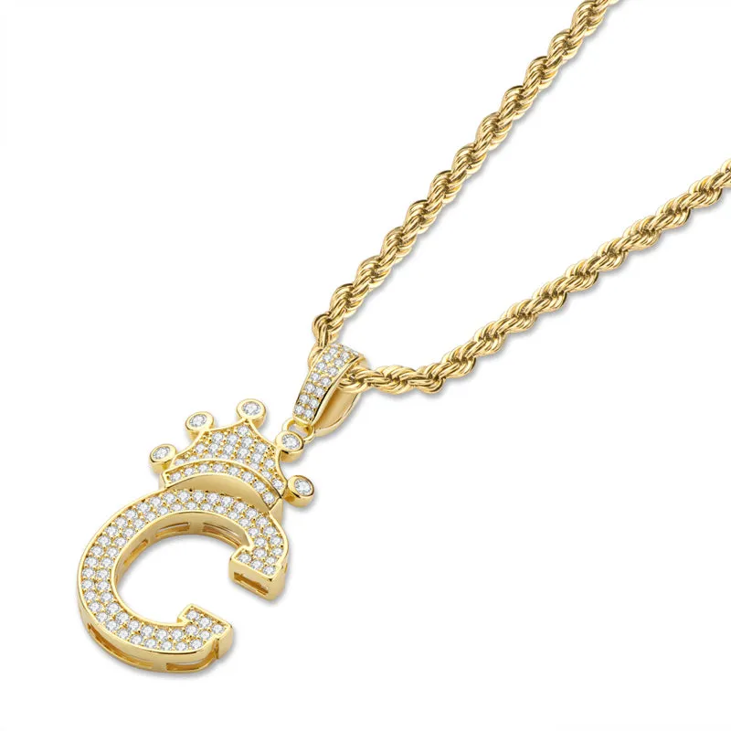 Round Cut Created Diamond Hip Hop Micro Pave The Letter C Pendant Necklace