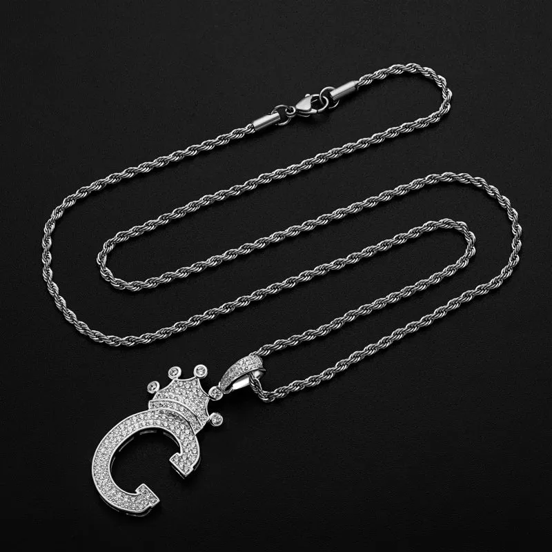 Round Cut Created Diamond Hip Hop Micro Pave The Letter C Pendant Necklace