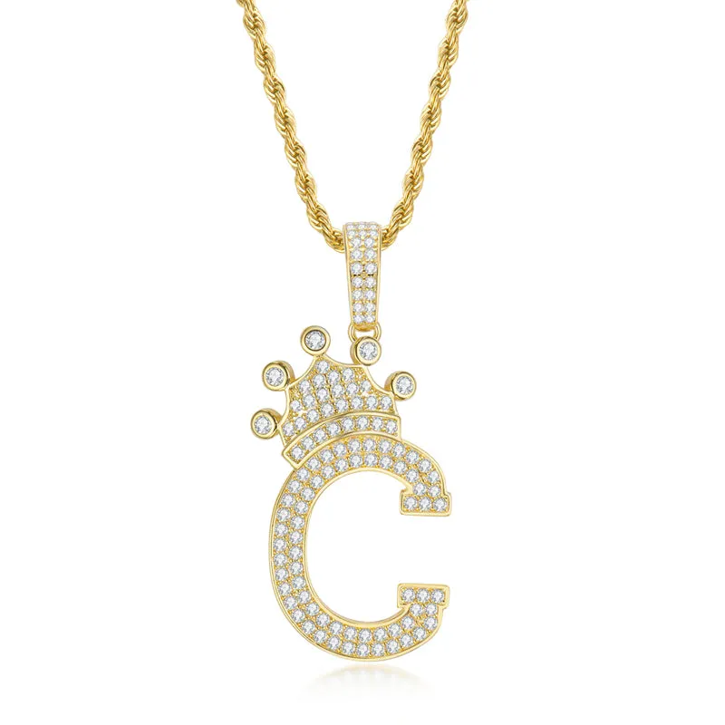Round Cut Created Diamond Hip Hop Micro Pave The Letter C Pendant Necklace