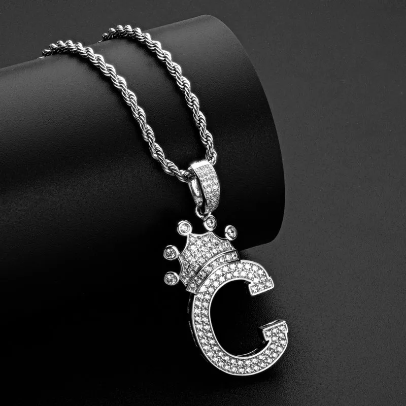 Round Cut Created Diamond Hip Hop Micro Pave The Letter C Pendant Necklace