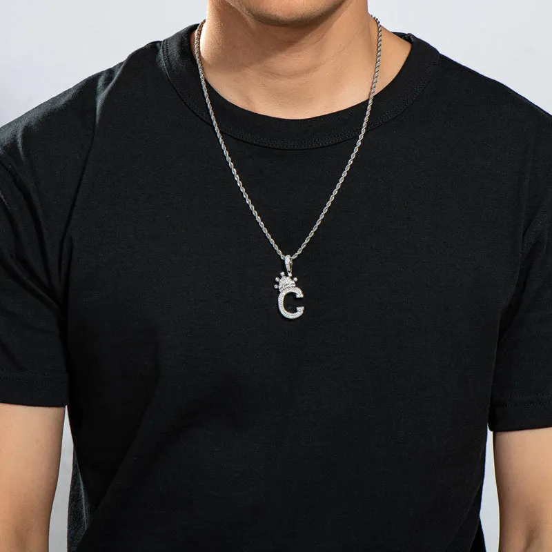 Round Cut Created Diamond Hip Hop Micro Pave The Letter C Pendant Necklace