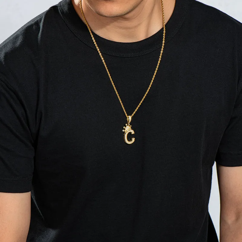 Round Cut Created Diamond Hip Hop Micro Pave The Letter C Pendant Necklace